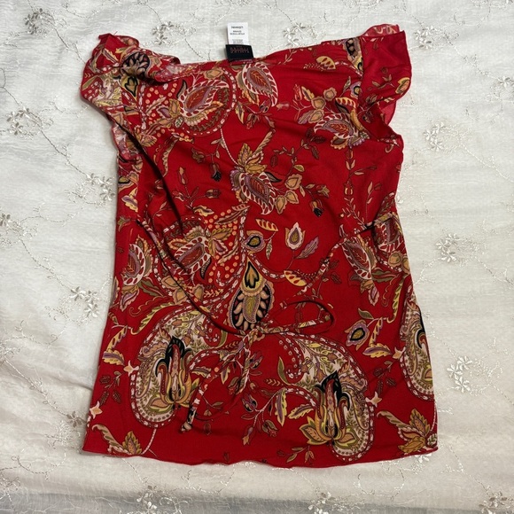 Vintage Red Paisley Tie-Back Top – Tag Size Large (Best for Medium) - Picture 5 of 8